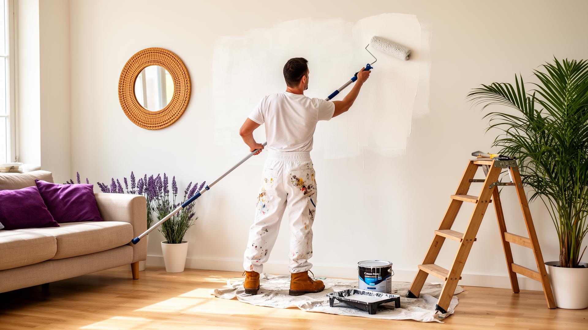 Professional painter in Los Angeles applying interior wall paint